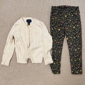 Polo Ralph Lauren Girls Ivory Cardigan and Floral Pants Set (4t)